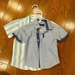 Blue and White Button Down Short Sleeve Dress Shirt Set